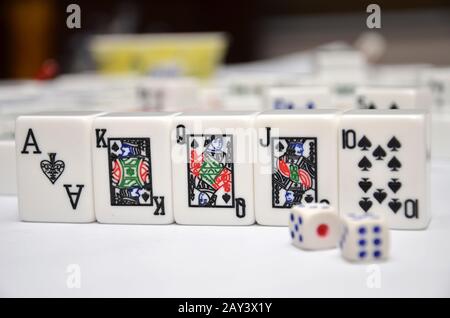 Mahjong set con Royal Flush Foto Stock