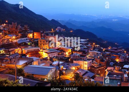 Chiu fen village di notte, in Taiwan Foto Stock