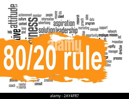 Regola 80 20 nuvola di parole con banner arancione Foto Stock