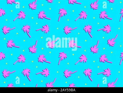 Illustrazione vettoriale dello sfondo senza cuciture con palme rosa in stile anni '90 Illustrazione Vettoriale