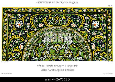Turchia, Bursa, Moschea Verde, Lodge, soffitto al piano terra, di decorazione turca 1874 Foto Stock