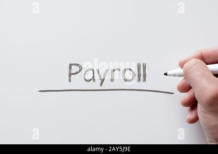 Payroll scritto su whiteboard Foto Stock