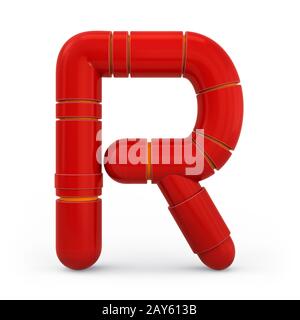 Lettera maiuscola R. Maiuscola. Font rosso metallizzato futuristico. Alfabeto meccanico. rendering 3d. Foto Stock