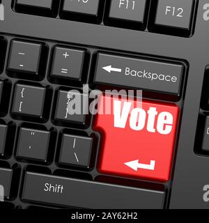 Rosso pulsante invio sulla tastiera del computer, voto parola Foto Stock