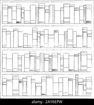 Librerie piene di libri sia nella biblioteca. Immagine vettoriale piatta in bianco e nero vintage. Illustrazione Vettoriale