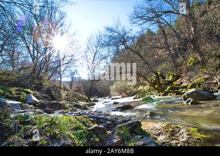 Valle de Loyoza en el Parque Nacional de Guadarrama. Cascada del Purgatorio. Madrid España Foto Stock