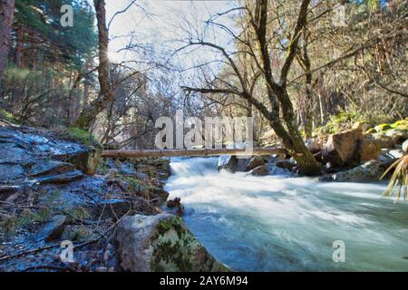 Valle de Loyoza en el Parque Nacional de Guadarrama. Cascada del Purgatorio. Madrid España Foto Stock