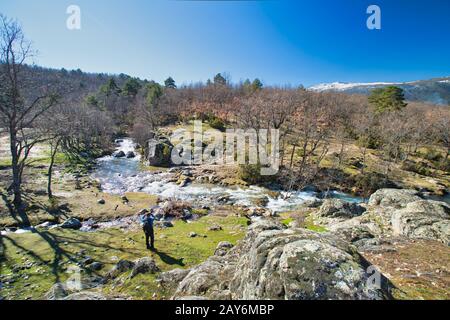 Valle de Loyoza en el Parque Nacional de Guadarrama. Cascada del Purgatorio. Madrid España Foto Stock