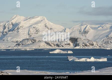 Vista della costa della penisola Antartico da situato vicino le isole Foto Stock