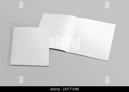 Immagine quadrata Vuota aperta e chiusa 3D Brochure mock-up con coperchio. Libro, Rivista, Pamphlet, Catalogo vuoto mockup per la presentazione Foto Stock