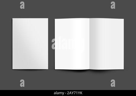 Libro, Brochure, Magazine, Catalogo vuoto Mock Up isolato su sfondo grigio. 3D che illustra Foto Stock