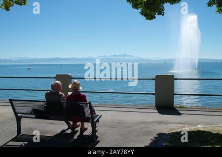 Posti a sedere con vista - Friedrichshafen - Lago di Costanza Foto Stock