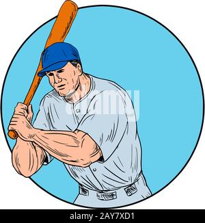 Giocatore di Baseball Azienda Bat disegno Foto Stock