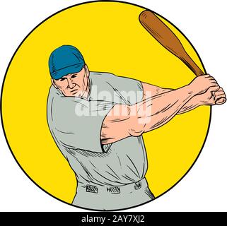 Giocatore di baseball bat oscillante disegno Foto Stock