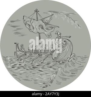 Il Greco antico Trireme Warship disegno del cerchio Foto Stock