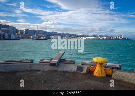 Wellington Harbour dock, Nuova Zelanda Foto Stock