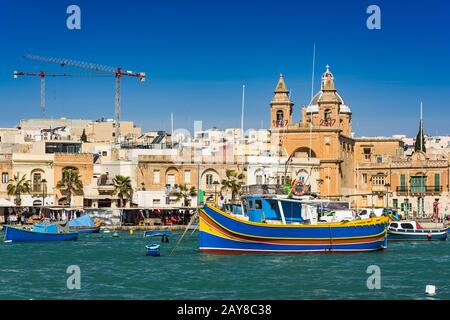 Villaggio di pescatori tradizionale Marsaxlokk, Malta Foto Stock