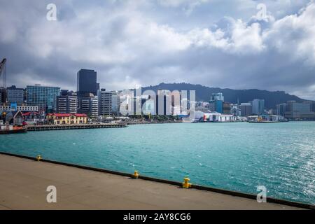 Wellington Harbour dock, Nuova Zelanda Foto Stock