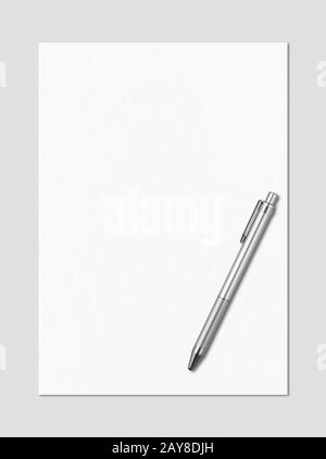 Carta bianca A4 foglio di carta e penna mockup modello Foto Stock