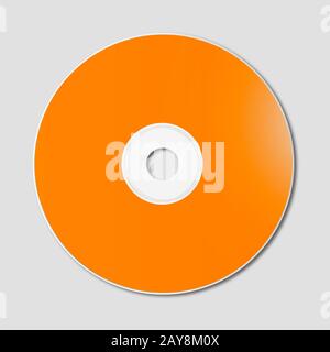CD arancione - modello di mockup DVD isolato sul grigio Foto Stock