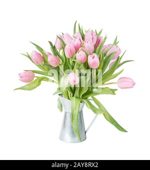 Bouquet di tulipani rosa isolato su bianco Foto Stock