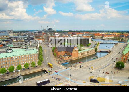 Skyline della città vecchia di Copenhagen. Danimarca Foto Stock