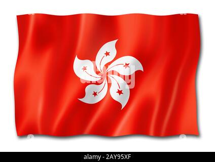 Bandiera di Hong Kong isolata su bianco Foto Stock