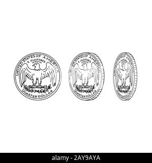 United States Quarter Dollar Reverse Drawing Foto Stock