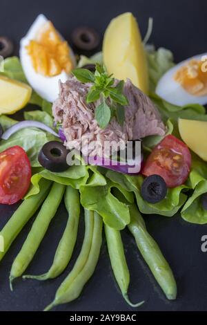 Insalata Nicoise su ardesia Foto Stock