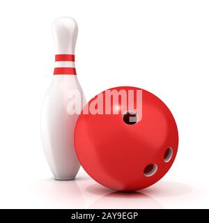 Palla da bowling e il pin con strisce rosse 3D Foto Stock