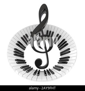 Treble clef in astratta tastiera piano. Simbolo della musica. 3D Foto Stock