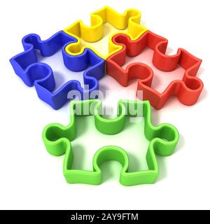 Quattro coloratissimi puzzle delineato i pezzi del puzzle. Isolato Foto Stock