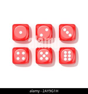 Set di gioco rosso plinti, tutti i numeri. Vista dall'alto. 3D Foto Stock