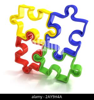 Quattro coloratissimi puzzle delineato i pezzi del puzzle Foto Stock