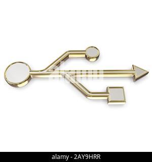 USB 3d golden segno isolato Foto Stock