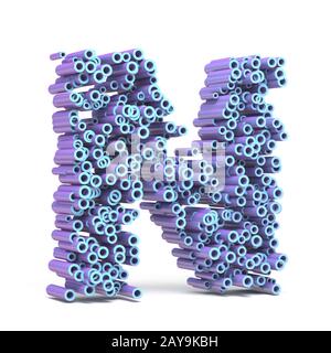 Viola il carattere blu fatta di tubi lettera N 3D Foto Stock