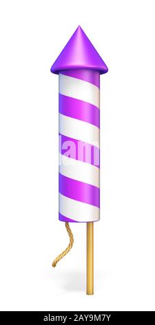Viola spogliato fuochi d' artificio rocket 3D rendering immagine su sfondo bianco Foto Stock