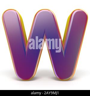 Lettera W carattere viola giallo delineato 3D Foto Stock
