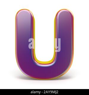 Lettera U carattere viola giallo delineato 3D Foto Stock