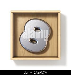 Metallo argento numero 8 OTTO in scatola di legno 3D Foto Stock