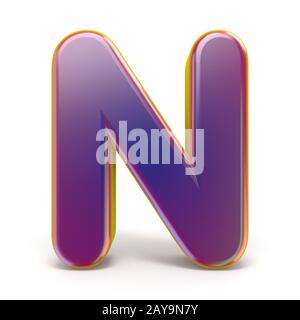 Lettera N carattere viola giallo delineato 3D Foto Stock