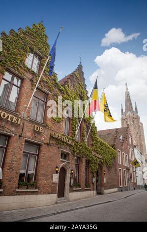 Cartello Hotel in Bruges street Foto Stock