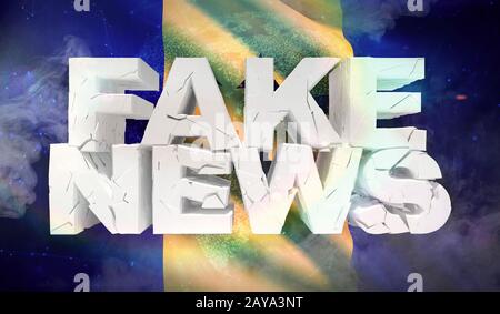 3D illustrazione di false notizie idea con sfondo bandiera di Barbados. Foto Stock