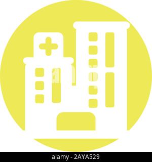 icona di un edificio ospedaliero su sfondo bianco, stile a blocchi e design colorato, illustrazione vettoriale Illustrazione Vettoriale