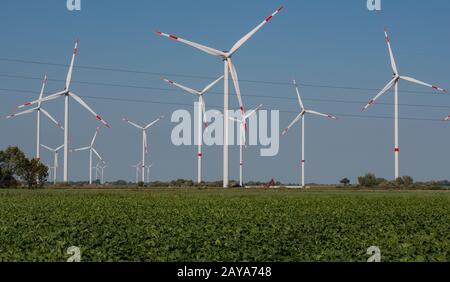 Turbine eoliche sulla costa del Mare del Nord dello Schleswig Holstein Foto Stock