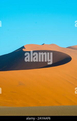 Vista della Daddy duna alta 325 metri, la più alta duna della zona di Sossusvlei, il Parco Nazionale Namib-Naukluft in Namibia. Foto Stock