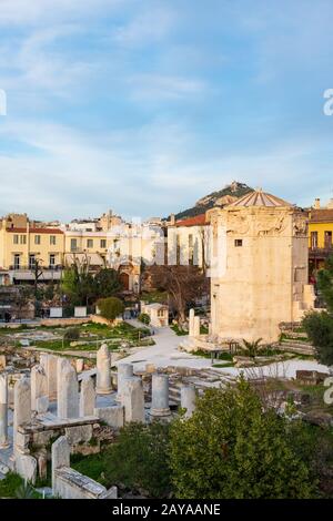 Rimane del romano Agora e la Torre dei Venti di Atene, Grecia Foto Stock