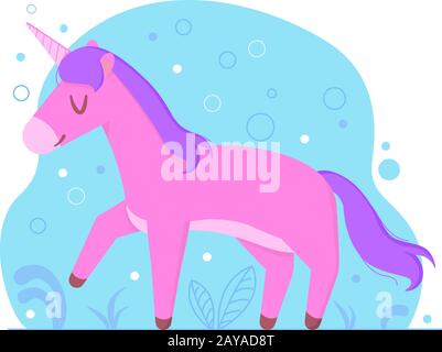 Carino unicorno cartone animato. Animali magici. Concetto fiabesco. Immagine vettoriale in stile cartone animato isolato su sfondo bianco. Può essere utilizzato come Illustrazione Vettoriale