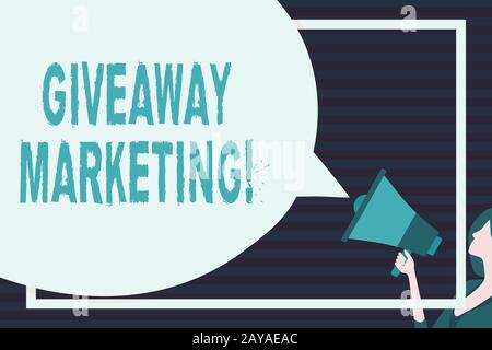 Scrittura concettuale della mano che mostra l'introduzione sul mercato del Giveaway. Business photo text distribuzione di merchandising gratuito per promuovere il vostro busines Foto Stock