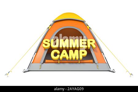 Tenda arancione con testo SUMMER CAMP 3D Foto Stock